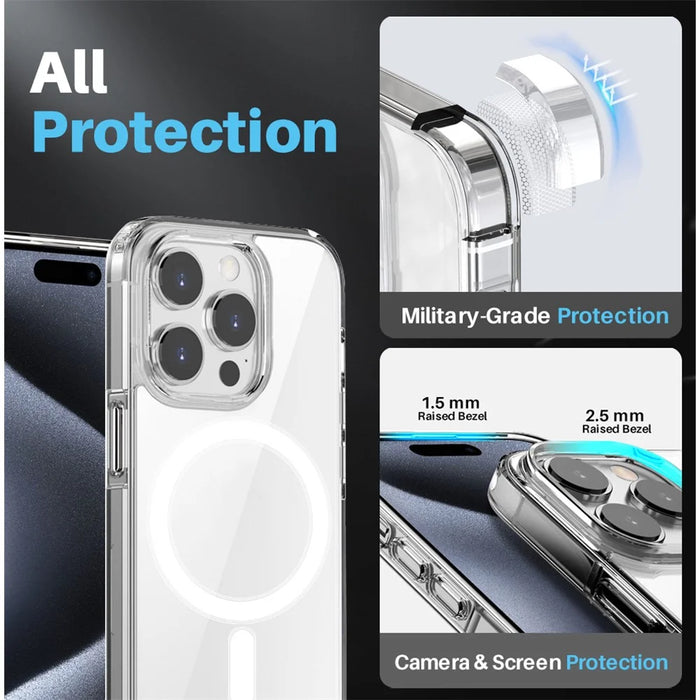 NORTHJO For iPhone 15 Pro Max Clear Phone Case with Tempered Glass Screen Film + Lens Protector, Compatible with MagSafe - 2