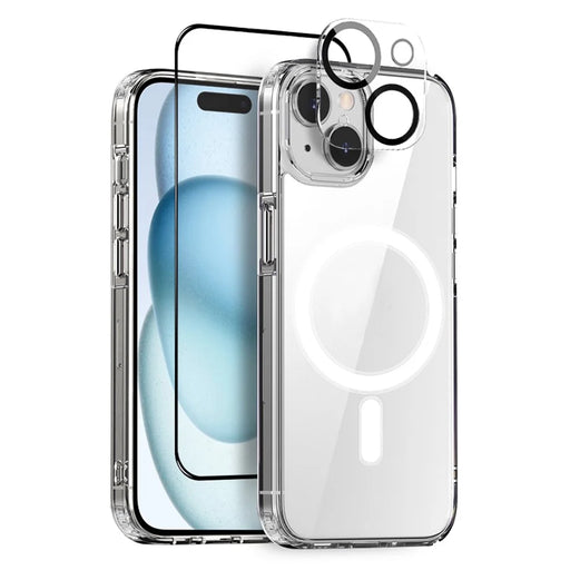 NORTHJO For iPhone 15 Plus Anti-Scratch Clear Phone Case + Tempered Glass Film + Lens Protector, Compatible with MagSafe - 1