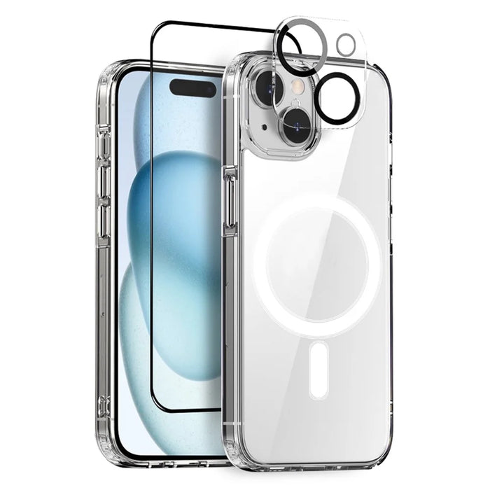 NORTHJO For iPhone 15 Plus Anti-Scratch Clear Phone Case + Tempered Glass Film + Lens Protector, Compatible with MagSafe - 1