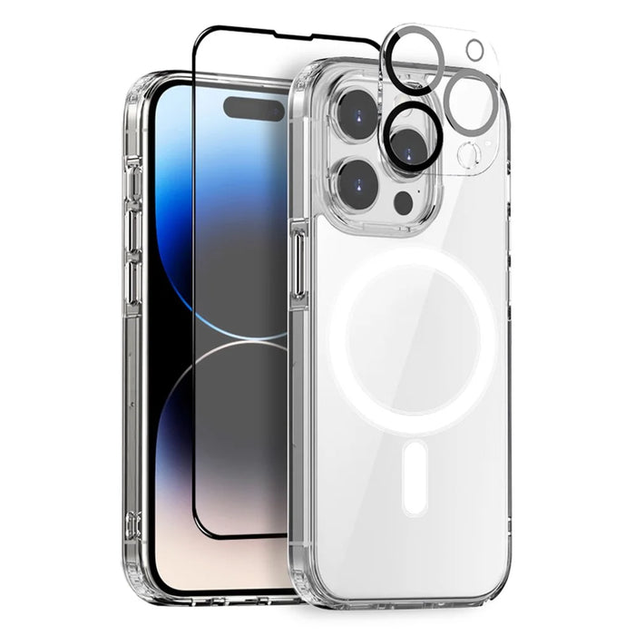 NORTHJO For iPhone 14 Pro Max Magnetic Cellphone Case with Tempered Glass Film + Lens Protector, Compatible with MagSafe - 1