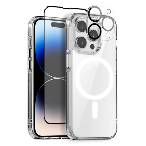 NORTHJO For iPhone 14 Pro Cell Phone Case Compatible with MagSafe PC+TPU Cover with Tempered Glass Film+Lens Protector - 1