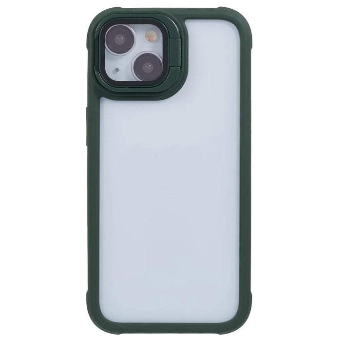 For iPhone 13 Case Lens Frame Kickstand PC + TPU Non-Slip Edge  Phone Cover - Green - 1