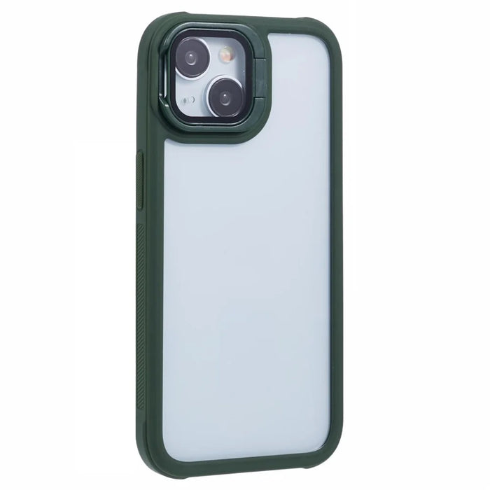 For iPhone 13 Case Lens Frame Kickstand PC + TPU Non-Slip Edge  Phone Cover - Green - 3