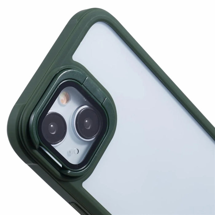 For iPhone 13 Case Lens Frame Kickstand PC + TPU Non-Slip Edge  Phone Cover - Green - 7