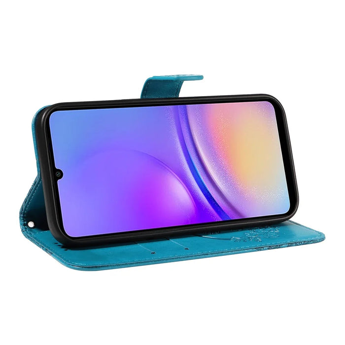 For Samsung Galaxy A05 4G Case Butterfly Leather Wallet Phone Cover with Hand Strap - Blue - 3