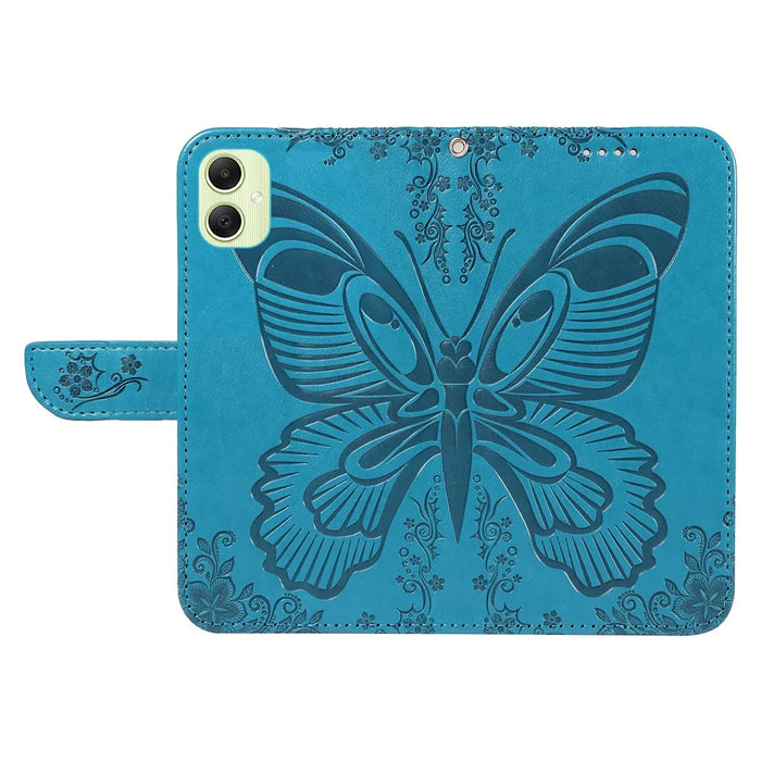 For Samsung Galaxy A05 4G Case Butterfly Leather Wallet Phone Cover with Hand Strap - Blue - 5