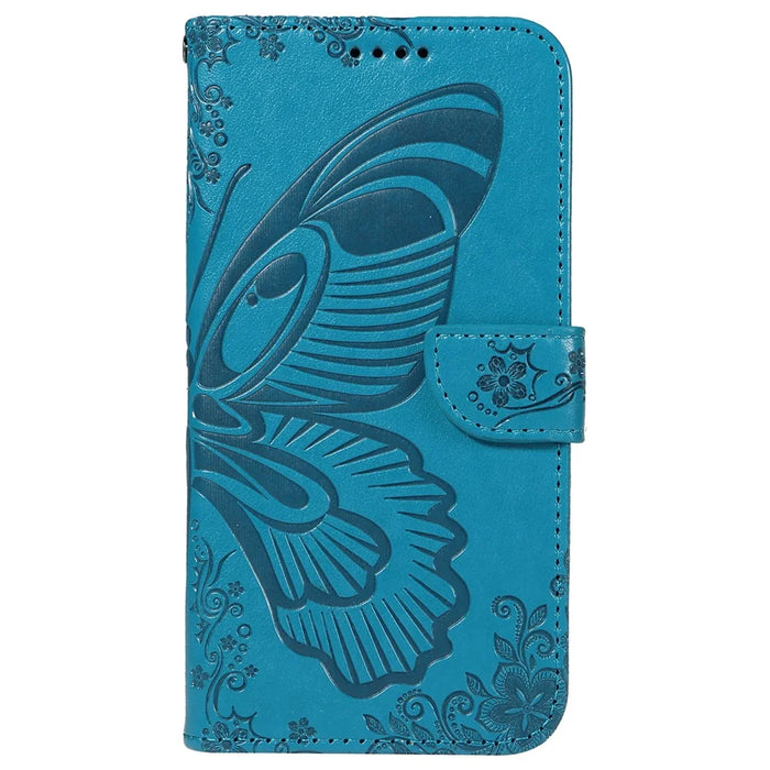 For Samsung Galaxy A05 4G Case Butterfly Leather Wallet Phone Cover with Hand Strap - Blue - 6