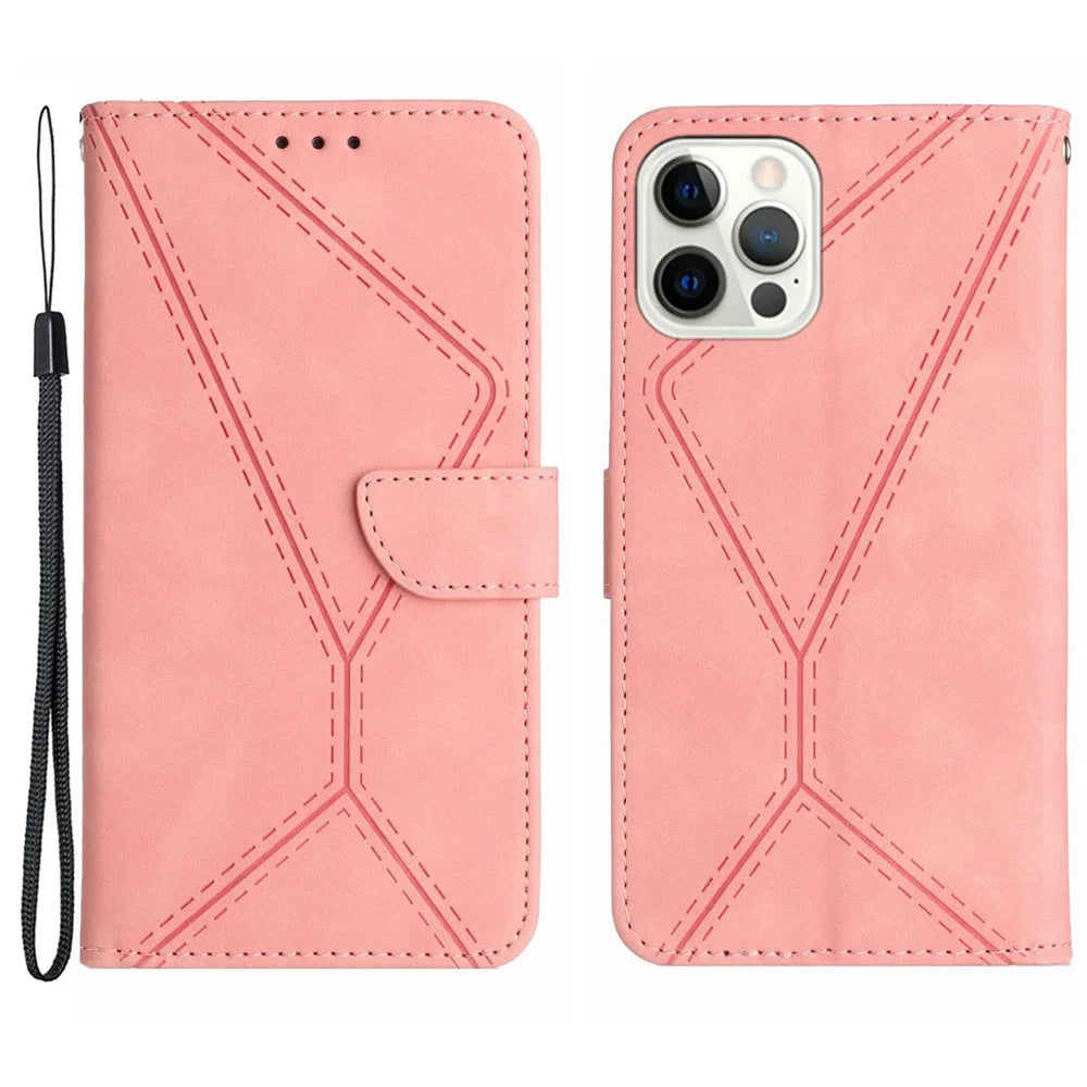 HT05 For iPhone 16 Pro Max Case Leather Phone Cover Card / Cash Slots Stand Feature - Pink - 1