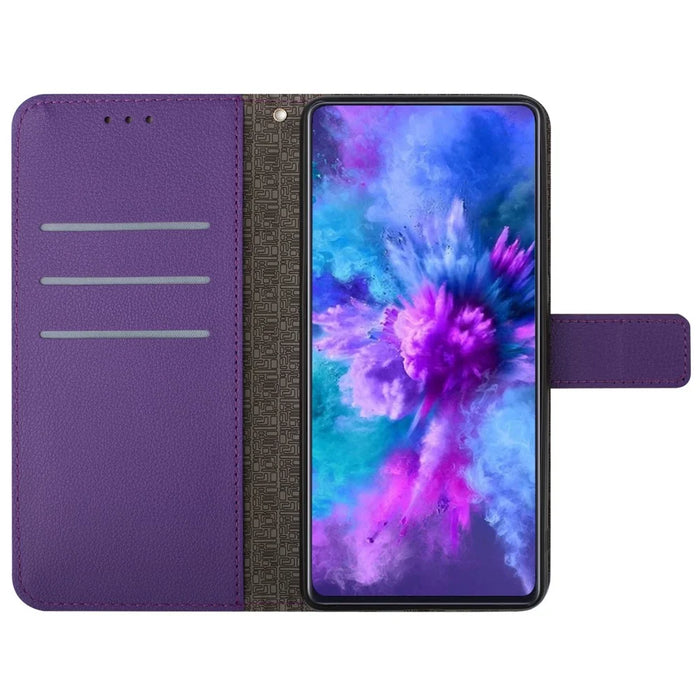 HT06 For iPhone 16 Pro Max Case Litchi Texture Leather Wallet Rhombus Phone Cover - Dark Purple - 2