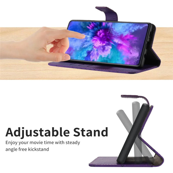 HT06 For iPhone 16 Pro Max Case Litchi Texture Leather Wallet Rhombus Phone Cover - Dark Purple - 6