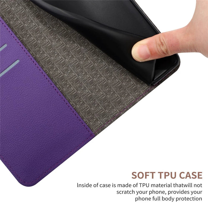 HT06 For iPhone 16 Pro Max Case Litchi Texture Leather Wallet Rhombus Phone Cover - Dark Purple - 7