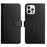 HT02 For iPhone 16 Pro Max Case Nappa Texture Genuine Cow Leather Flip Phone Cover - Black - 1