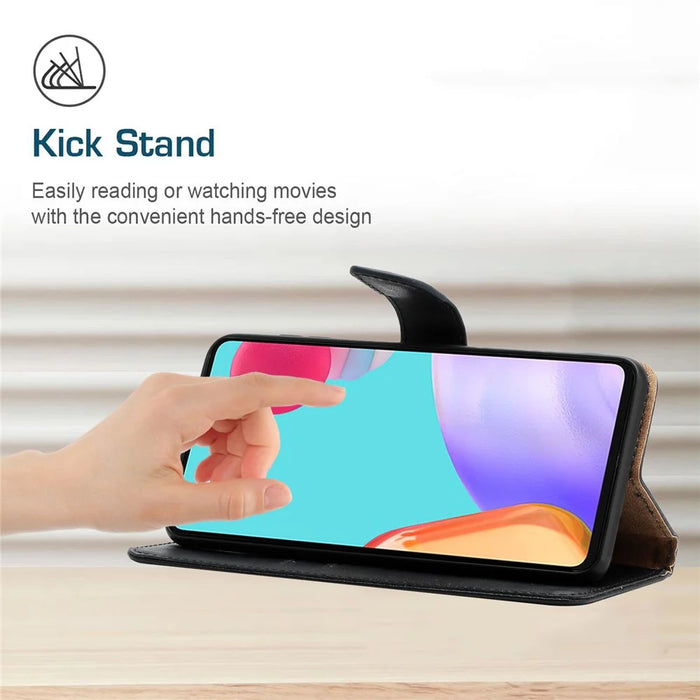 HT02 For iPhone 16 Pro Max Case Nappa Texture Genuine Cow Leather Flip Phone Cover - Black - 3