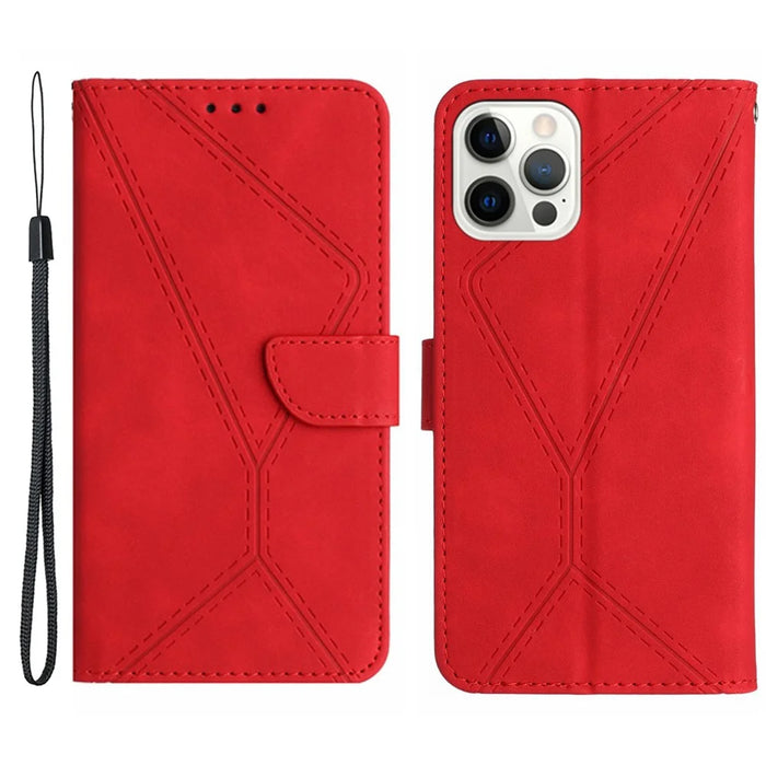 HT05 For iPhone 16 Pro Case Leather Phone Cover Card Slots Stand Feature - Red - 1