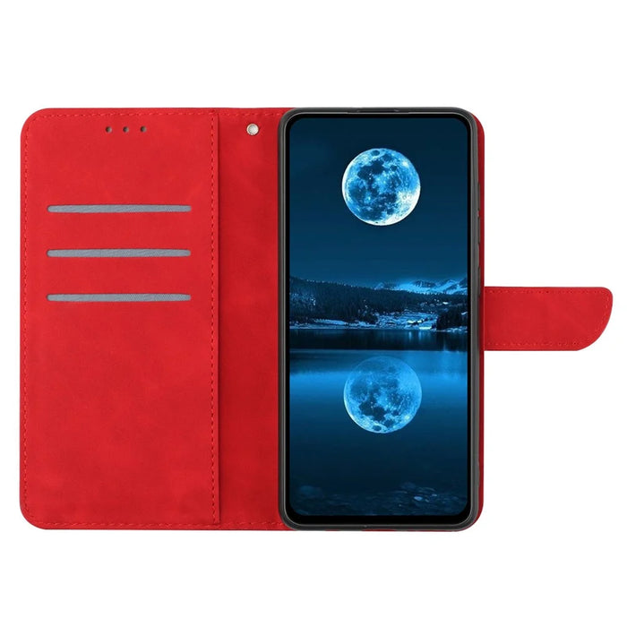HT05 For iPhone 16 Pro Case Leather Phone Cover Card Slots Stand Feature - Red - 2