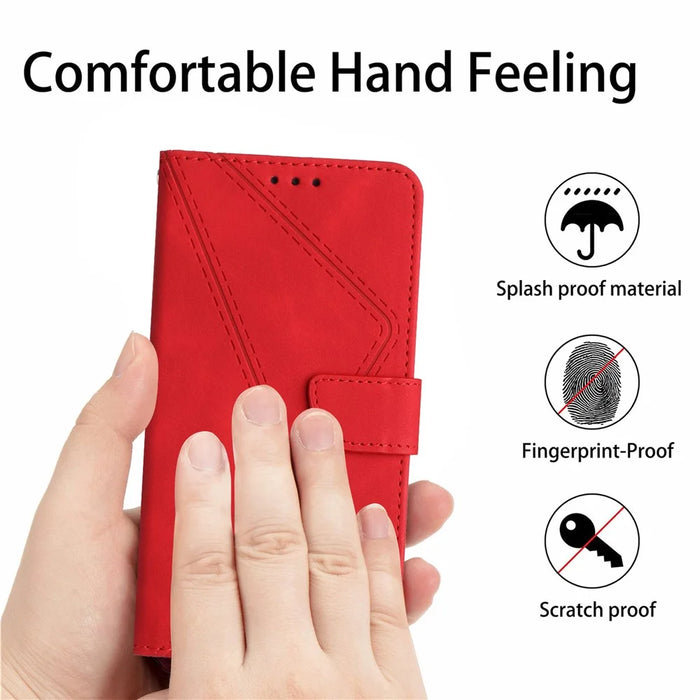 HT05 For iPhone 16 Pro Case Leather Phone Cover Card Slots Stand Feature - Red - 6