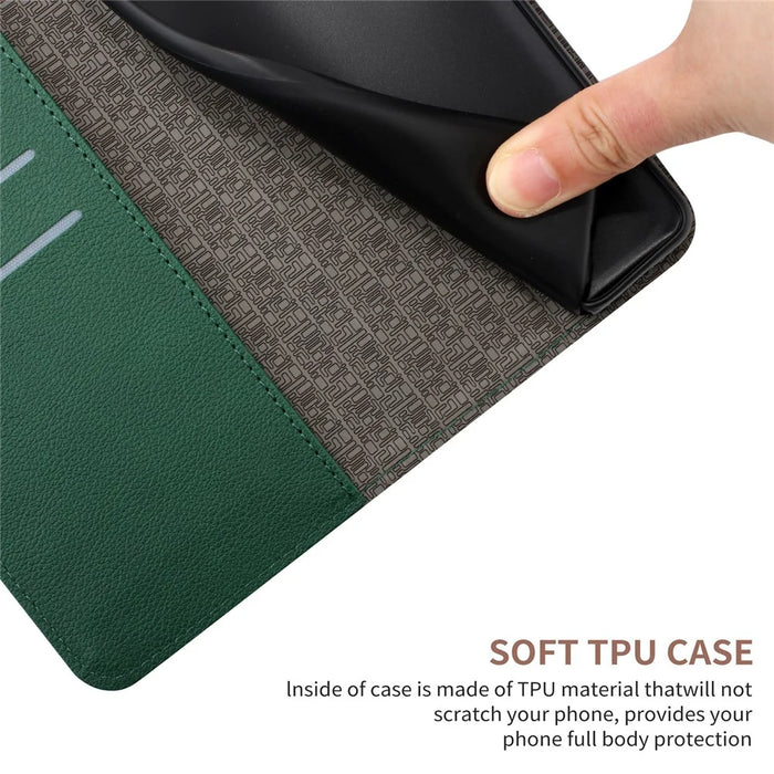 HT06 For iPhone 16 Pro Case Litchi Texture Leather Wallet Rhombus Phone Cover - Green - 7