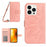 HT04 For iPhone 16 Pro Case Sunflower Imprint Leather Phone Cover with Shoulder Strap - Pink - 1
