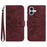 HT04 For iPhone 16 Plus Wallet Case Sunflower Leather Flip Phone Cover with Hand Strap - Wine Red - 1