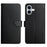 HT02 For iPhone 16 Plus Case Nappa Grain Wallet Genuine Cow Leather Phone Cover - Black - 1