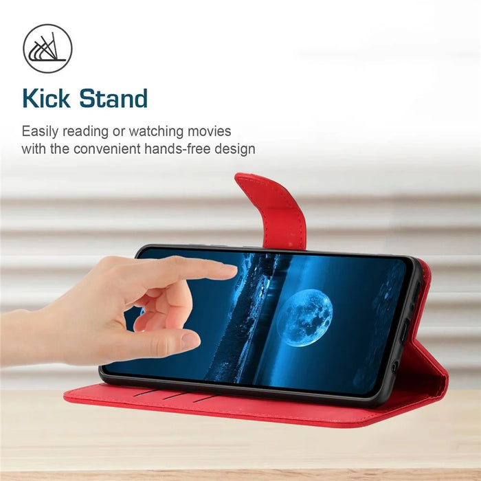 HT05 For iPhone 16 Plus Stand Case Anti-Drop Card Slots Leather Phone Cover - Red - 3