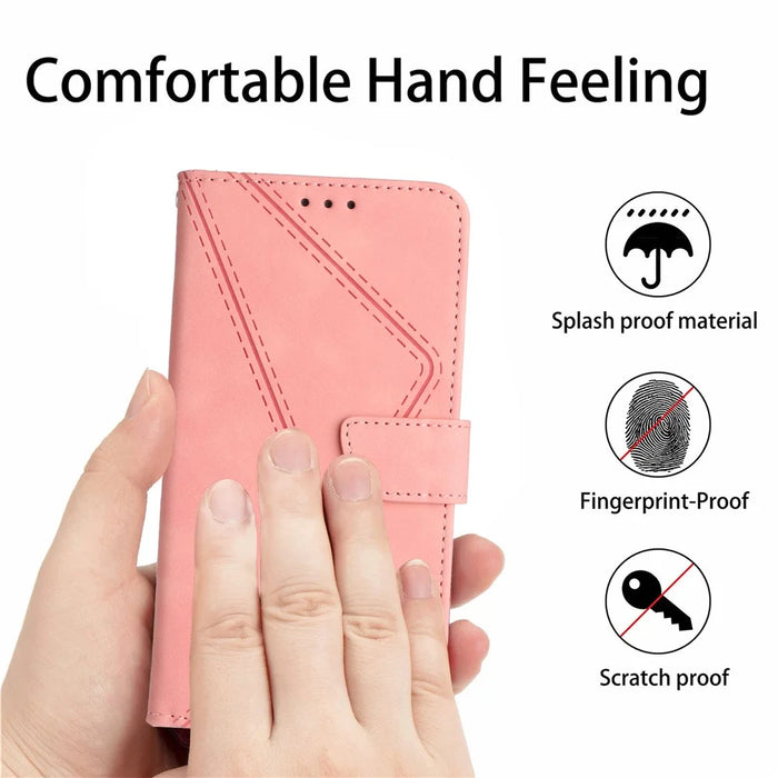 HT05 For iPhone 16 Case Flip Folio Leather Phone Cover with Credit Card Holder - Pink - 6