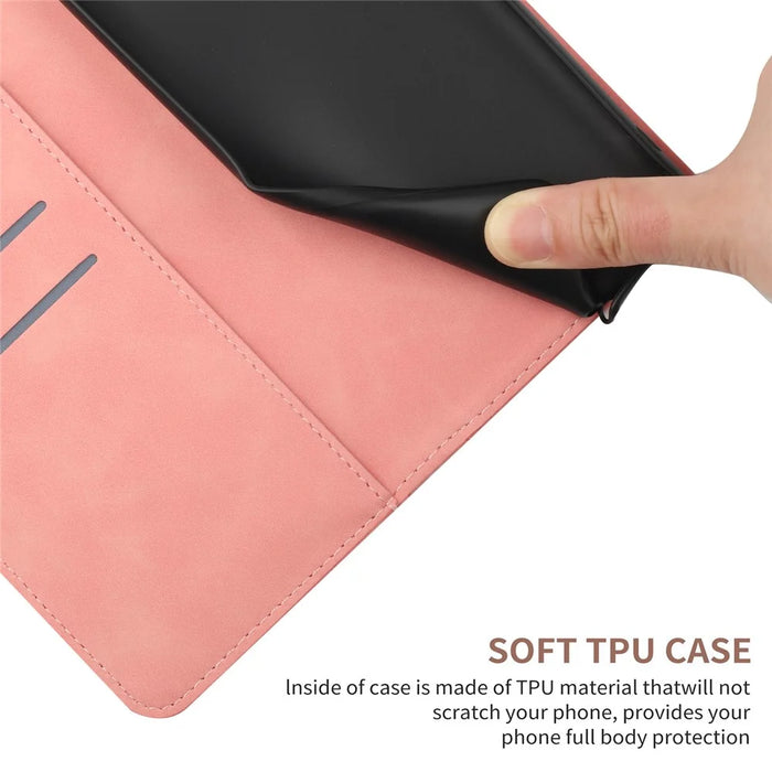 HT05 For iPhone 16 Case Flip Folio Leather Phone Cover with Credit Card Holder - Pink - 7