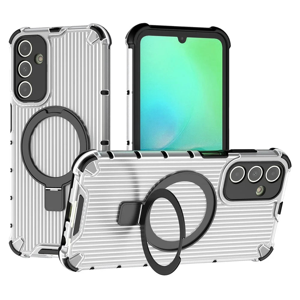 For Samsung Galaxy A15 4G / A15 5G Case Magnetic Kickstand Stripe Design PC+TPU Phone Cover - Transparent - 1