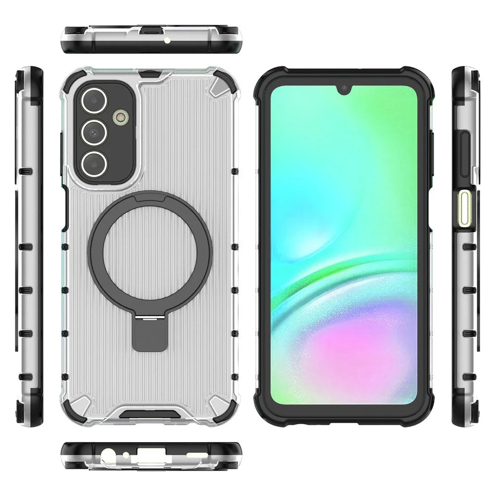 For Samsung Galaxy A15 4G / A15 5G Case Magnetic Kickstand Stripe Design PC+TPU Phone Cover - Transparent - 5