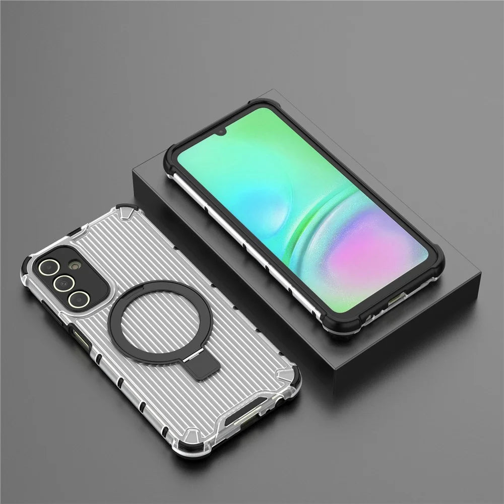 For Samsung Galaxy A15 4G / A15 5G Case Magnetic Kickstand Stripe Design PC+TPU Phone Cover - Transparent - 6