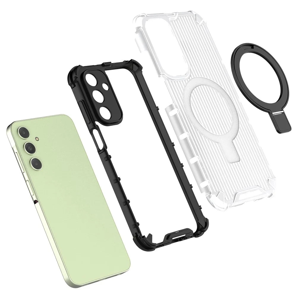 For Samsung Galaxy A25 5G (Global) (161mm) Case Kickstand PC+TPU Phone Cover Magnetic Case - Transparent - 4