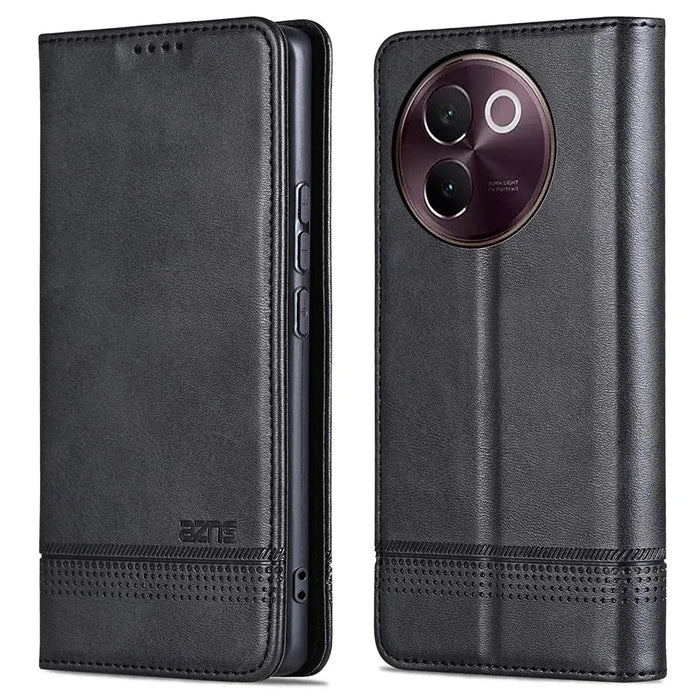 AZNS For vivo V30e 5G Case Leather Phone Cover Hidden Magnetic Adsorption - Black - 1