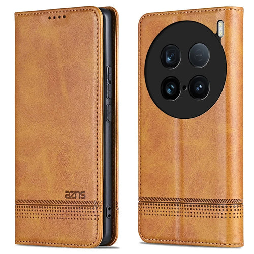 AZNS For vivo X100 Ultra 5G Case Magnetic Adsorption Leather Phone Cover Flip Wallet - Brown - 1