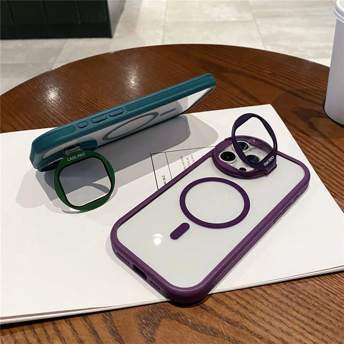 For iPhone 13 Pro Case Lens Guard Kickstand TPU+Acrylic Cell Phone Cover Compatible with MagSafe - Grey - 4