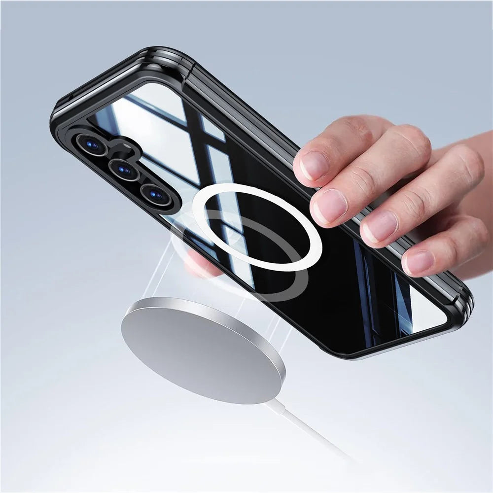 For Samsung Galaxy A55 5G Magnetic Case with Tempered Glass Film PC + TPU Full Protection Cover - Black - 2