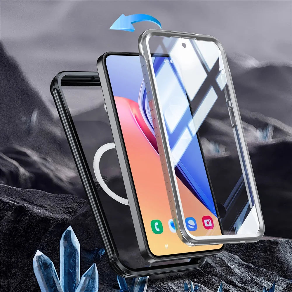 For Samsung Galaxy A55 5G Magnetic Case with Tempered Glass Film PC + TPU Full Protection Cover - Black - 3
