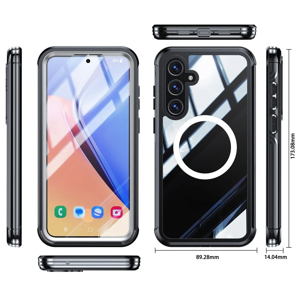 For Samsung Galaxy A55 5G Magnetic Case with Tempered Glass Film PC + TPU Full Protection Cover - Black - 6