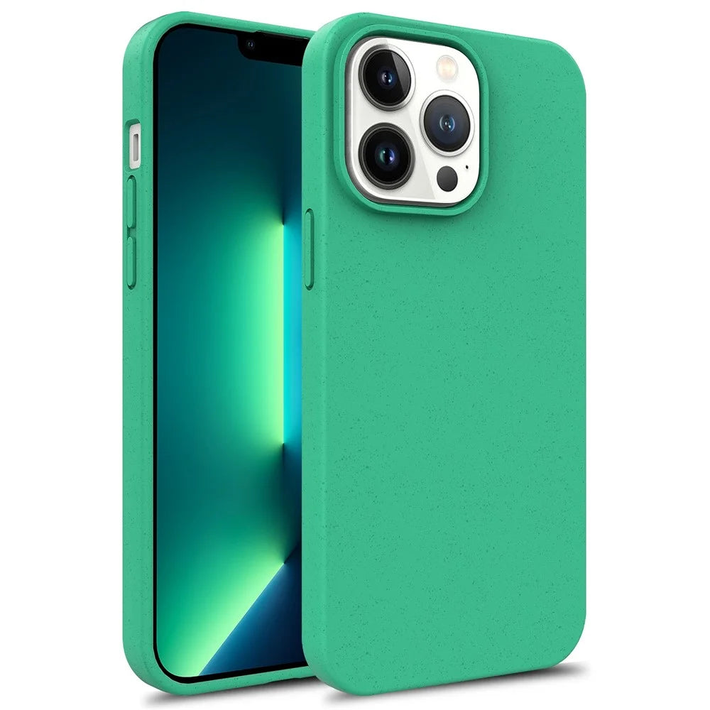 For iPhone 16 Pro Max Case Biodegradable Wheat Straw+TPU Hybrid Phone Cover - Green - 1