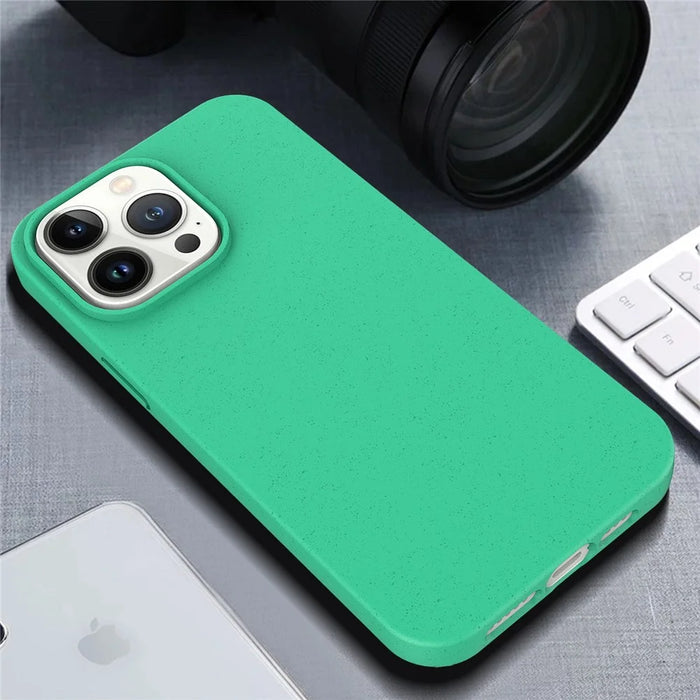 For iPhone 16 Pro Max Case Biodegradable Wheat Straw+TPU Hybrid Phone Cover - Green - 4