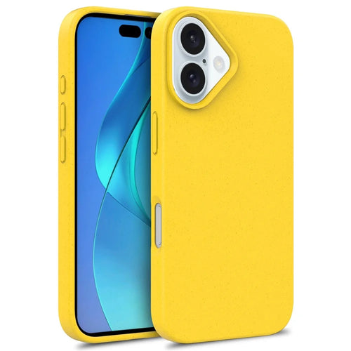 For iPhone 16 Case Biodegradable Wheat Straw+TPU Hybrid Phone Cover - Yellow - 1