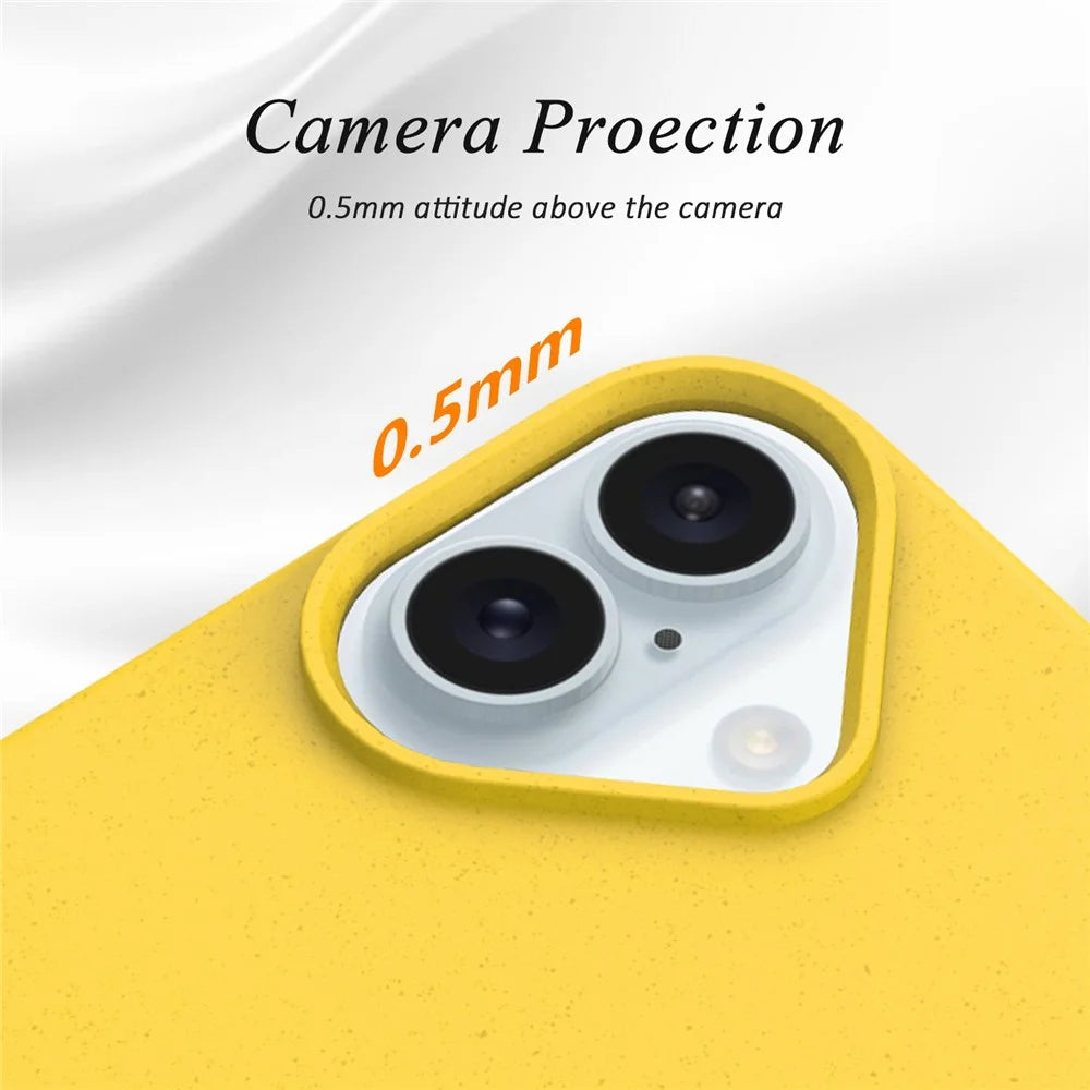 For iPhone 16 Case Biodegradable Wheat Straw+TPU Hybrid Phone Cover - Yellow - 2