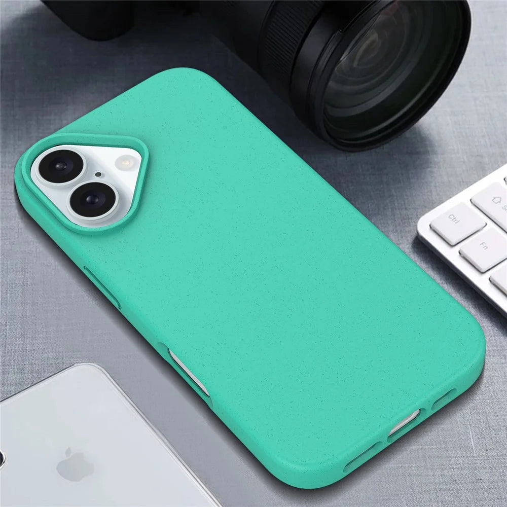 For iPhone 16 Case Biodegradable Wheat Straw+TPU Hybrid Phone Cover - Yellow - 4