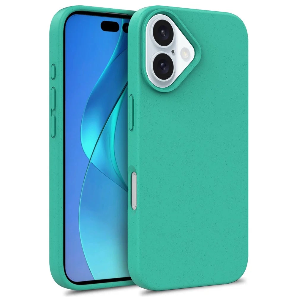 For iPhone 16 Plus Case Wheat Straw+TPU Phone Cover Compostable - Green - 1