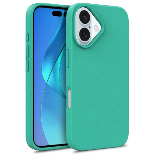 For iPhone 16 Plus Case Wheat Straw+TPU Phone Cover Compostable - Green - 1
