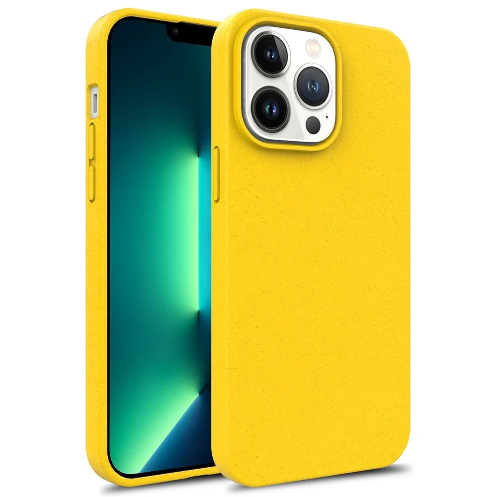 For iPhone 16 Pro Case Eco-Friendly Wheat Straw+TPU Protective Phone Case - Yellow - 1
