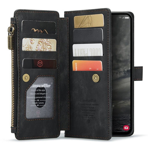 For Samsung Galaxy A35 5G Phone Cases with Strap CASEME C30 Zipper Multiple Card Holder PU Leather Cover - Black - 2