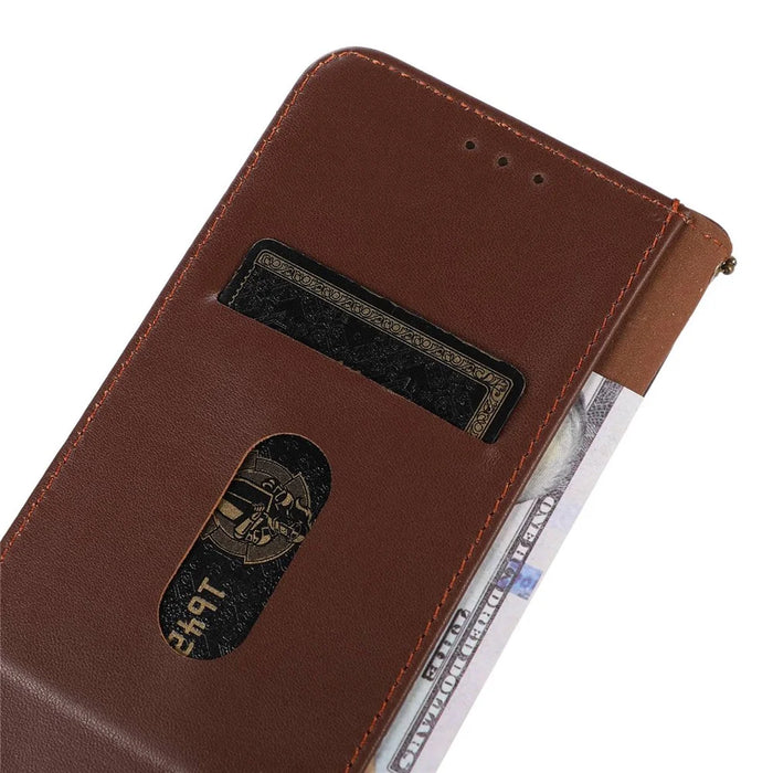 KHAZNEH For iPhone 16 Case RFID Blocking Genuine Cow Leather Wallet Flip Folio Phone Cover - Brown - 5
