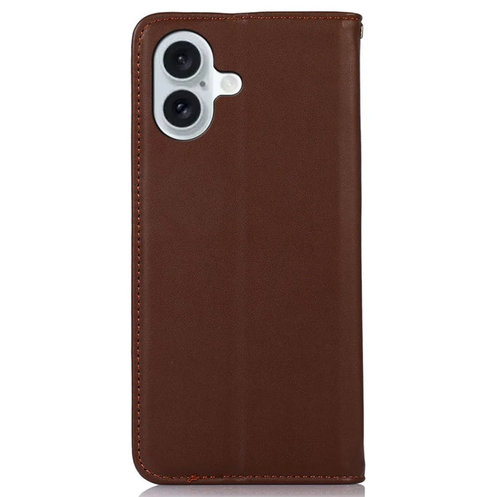 KHAZNEH For iPhone 16 Case RFID Blocking Genuine Cow Leather Wallet Flip Folio Phone Cover - Brown - 7