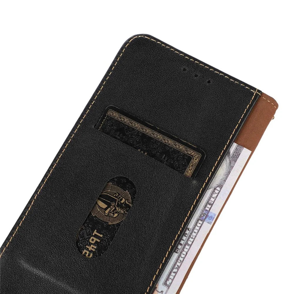 KHAZNEH For iPhone 16 Pro Wallet Case RFID Blocking Genuine Cow Leather Flip Phone Cover - Black - 5