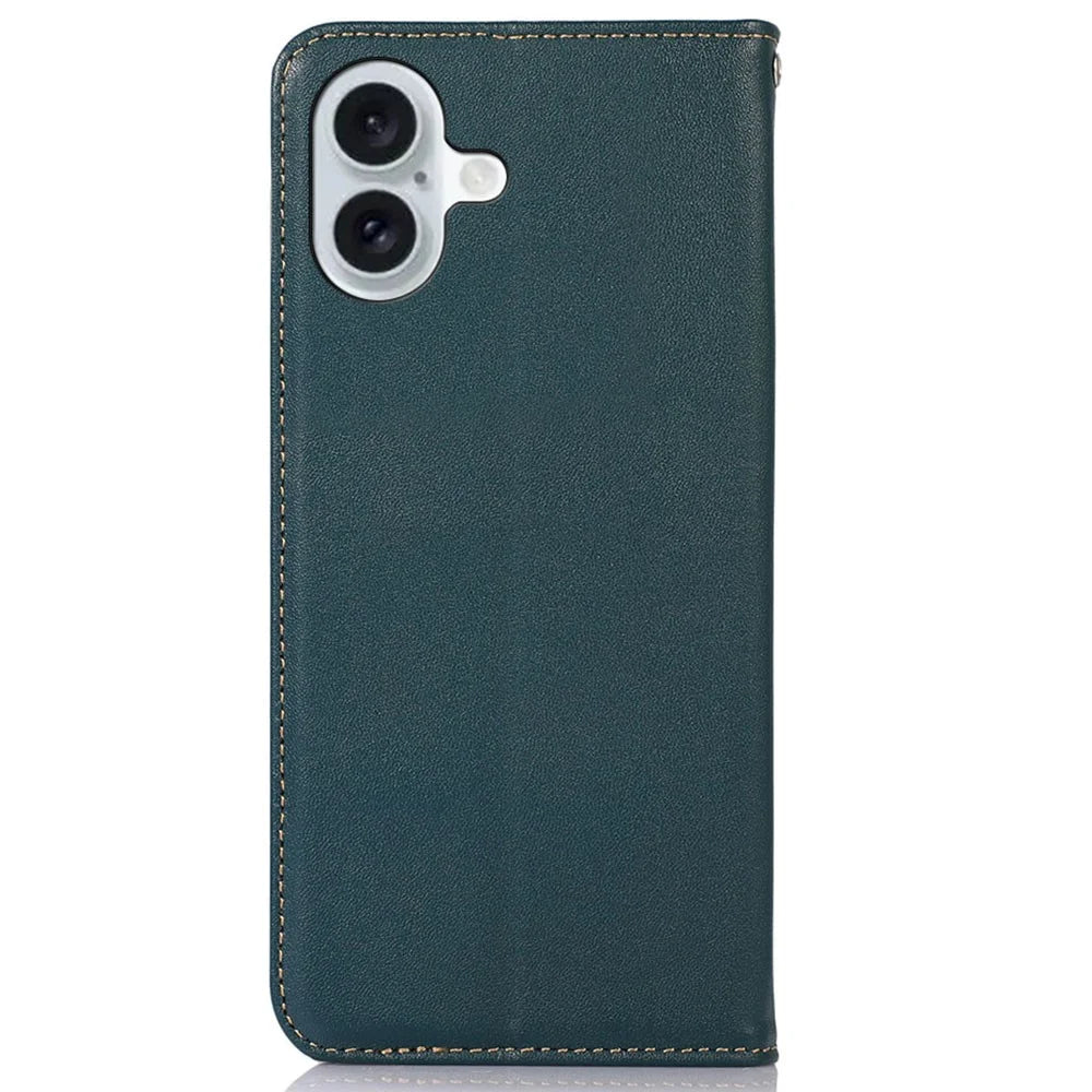 KHAZNEH For iPhone 16 Plus Case Genuine Cow Leather Phone Cover Nappa Texture - Green - 7